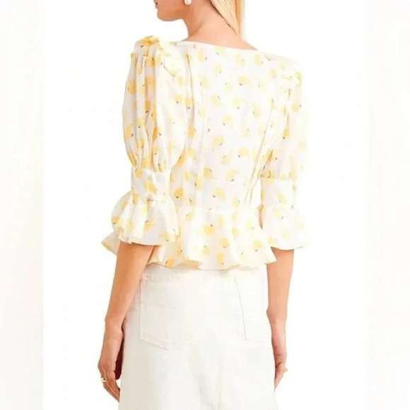 ANNA MASON Rosi Blouse White & Yellow Banana Ruffle Button Down Medium - Picture 2 of 8